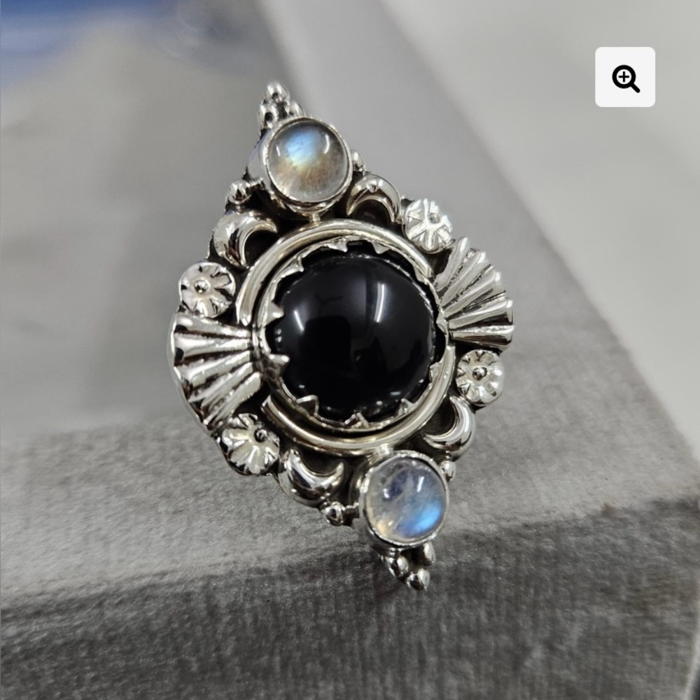Black Onyx and Moonstone Ring (9.5)